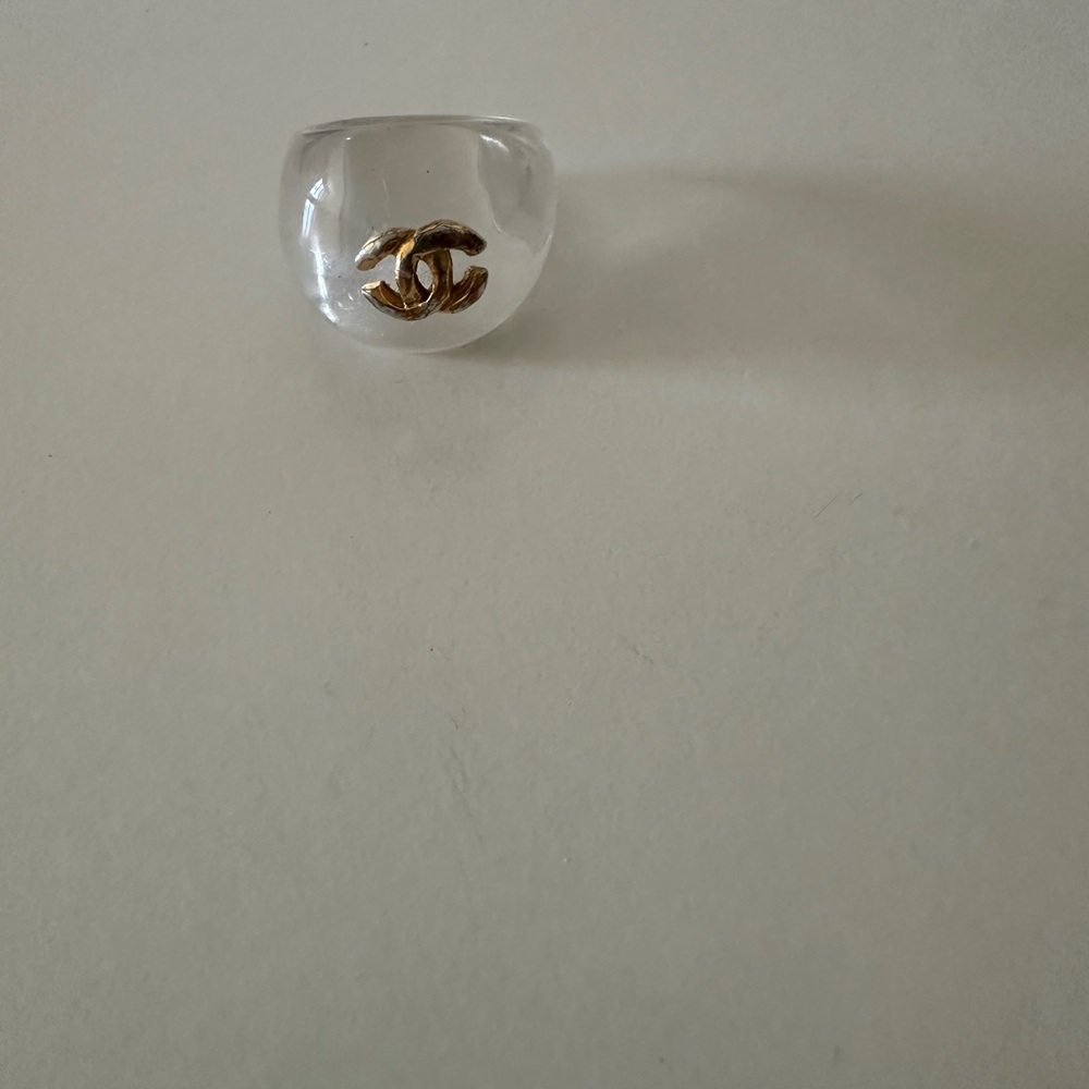 CHANEL Transparent Ring with Gold Logo